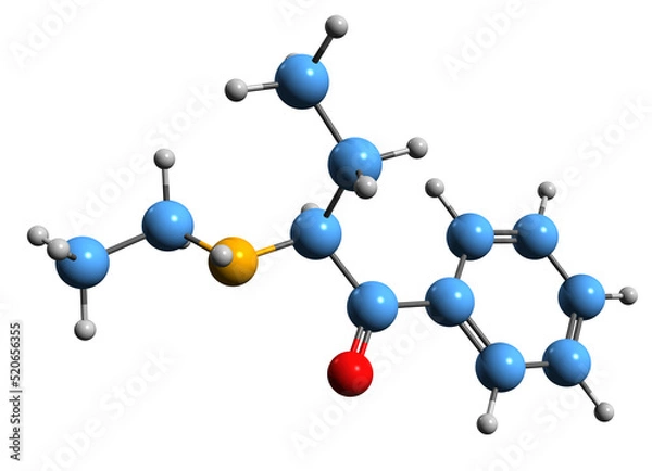 Fototapeta 3D image of N-Ethylbuphedrone skeletal formula - molecular chemical structure of stimulant NEB isolated on white background