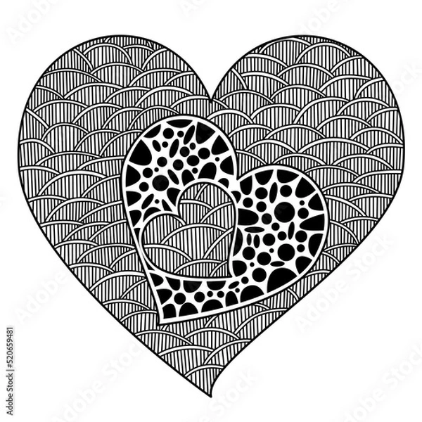 Obraz Three hearts in zenart style, black and white art