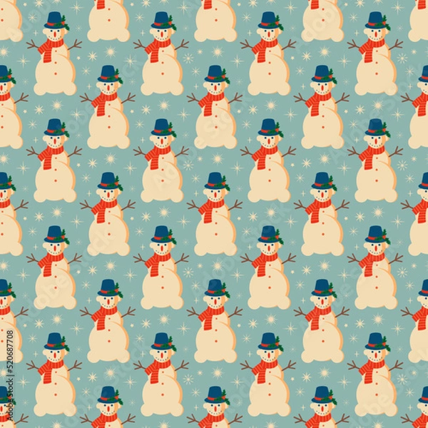 Fototapeta Vintage retro Christmas pattern with with Snowman .Background with Christmas Snowman 