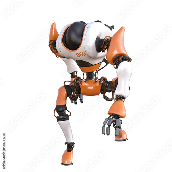Fototapeta Cartoon character roboter isolated on white background. Character for collages, Clipart, photobashing. 3d rendering illustration.
