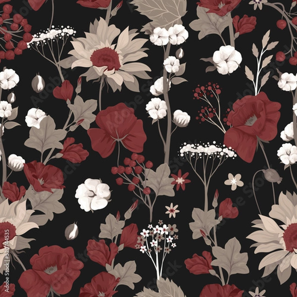 Fototapeta seamless pattern with dark flowers