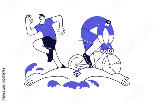 Obraz Triathlon banner with athletes isolated on white background