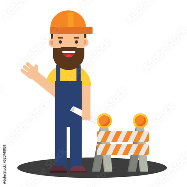 Fototapeta Young Man architect, foreman, engineering construction worker manage a project at building site