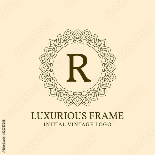 Fototapeta letter R luxurious frame initial vintage vector logo design element