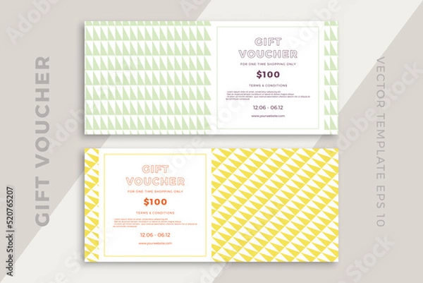 Fototapeta Trendy discount coupon or certificate template with artistic geometric pattern. Modern creative gift card mockup. Clean and simple vector editable background with sample text. EPS10
