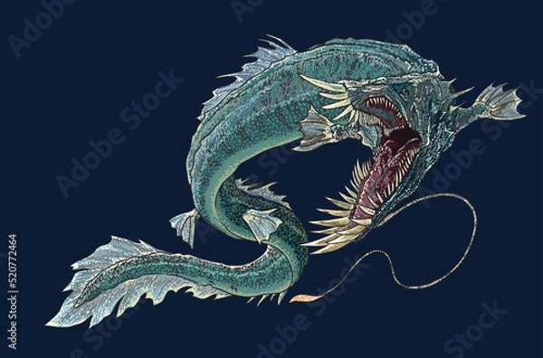 Obraz Drawing deep sea monster, predator, art.illustration, vector