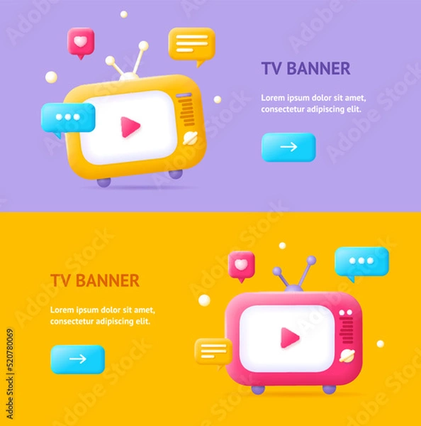 Fototapeta 3d TV Banner Horizontal Set. Vector