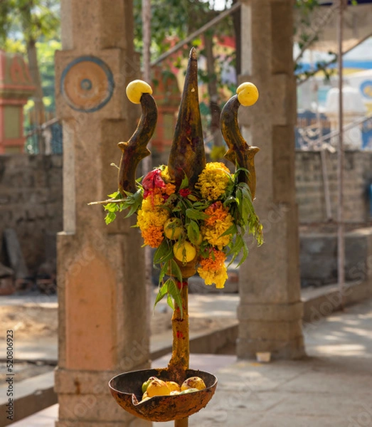 Fototapeta A Worshipful TRISHOOL with lemons and flowers