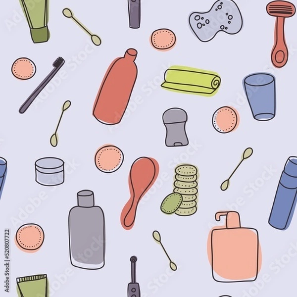 Fototapeta Seamless pattern with bathware handdrawn style colorful
