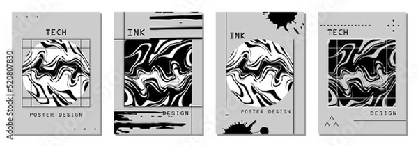 Fototapeta Set of abstract posters in cyberpunk style for your banner, flyer or business card. Modern, trendy colors, minimalism art.