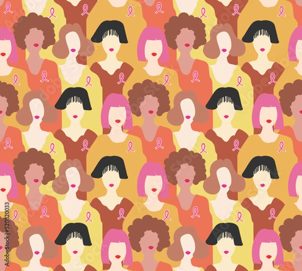 Obraz Breast cancer awareness seamless pattern background. design. Vector. Illustration.