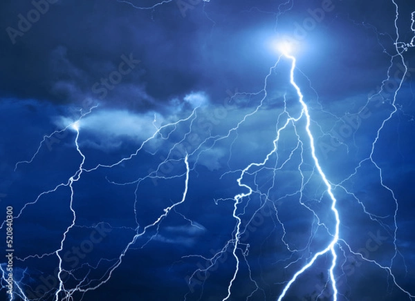 Obraz Fork lightning striking down during summer storm