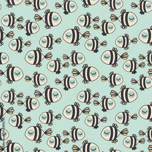 Fototapeta Vector fish seamless pattern background. Perfect for fabric, scrapbooking, wallpaper projects.
