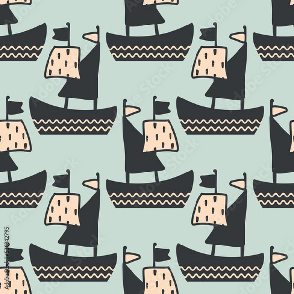 Fototapeta Vector boats seamless pattern background. Perfect for fabric, scrapbooking, wallpaper projects.