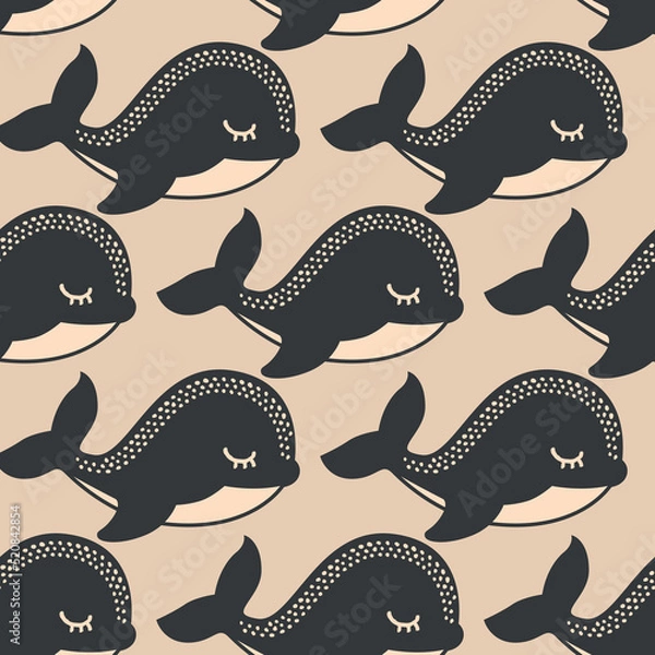 Fototapeta Vector whale seamless pattern background. Perfect for fabric, scrapbooking, wallpaper projects.