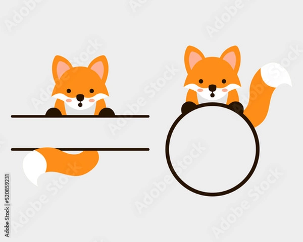 Fototapeta Cute cartoon fox monogram. Little fox with tail.