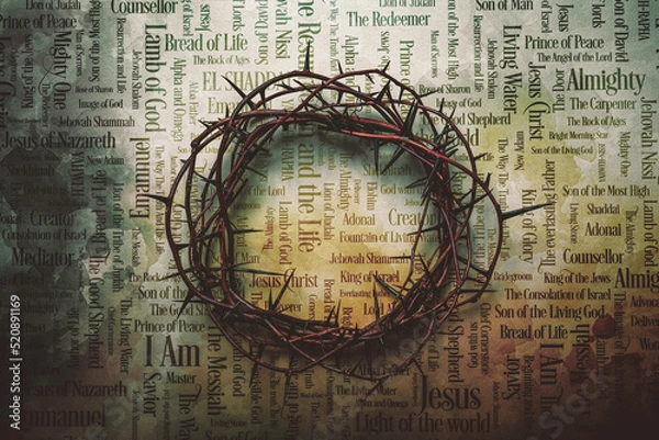 Obraz Crown of Thorns with Jesus names and atributes on a old paper