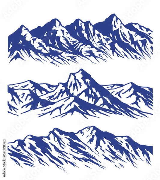 Fototapeta Set of three mountain range vector silhouettes