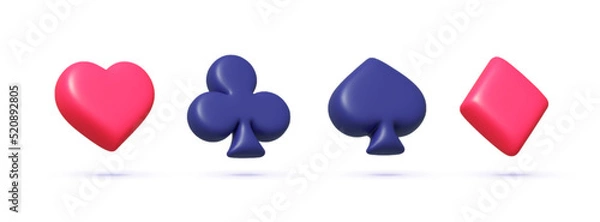 Fototapeta Playing cards 3D on white background. Casino icons. 3d vector illustration