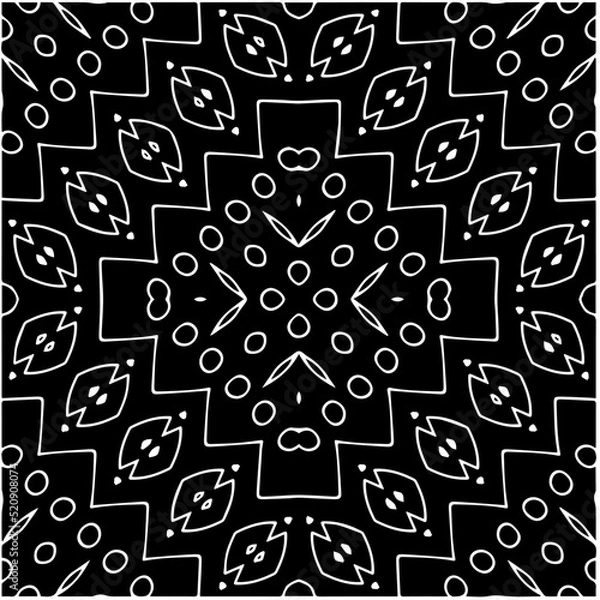 Fototapeta Black and white abstract geometric seamless pattern with wavy shapes, and curved lines.  monochrome mandala. striped background. Repeat design for decor, cover, print.