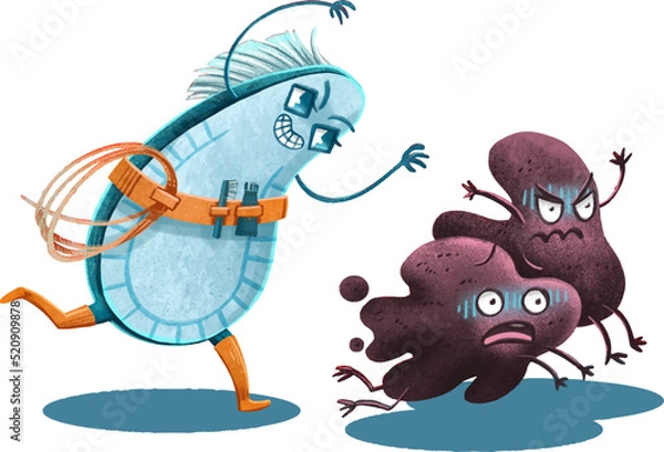 Fototapeta Illustration brand character for dental clinic toothbrush Asya pediatric dentistry mascot runs after caries