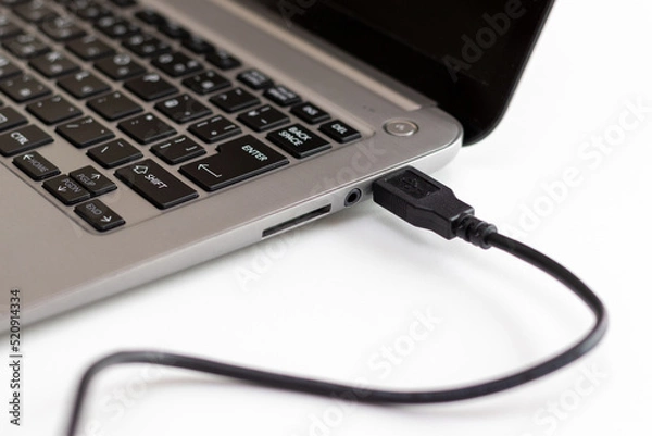 Fototapeta ノートパソコンに接続されたケーブル