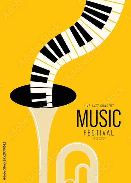 Obraz Music festival poster design template background with trumpet and piano