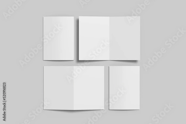 Fototapeta Realistic blank bifold brochure illustration for mockup. 3D Render.