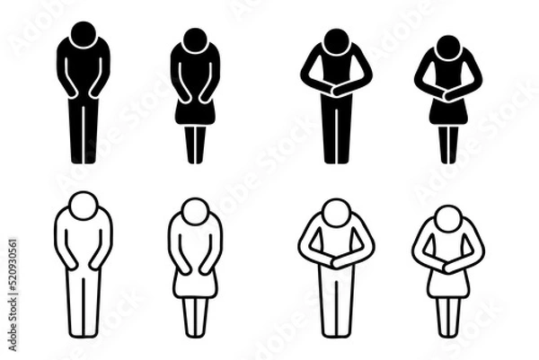 Obraz 日本のお辞儀あいさつ頭を下げる男女のベクターアイコン素材セット白黒