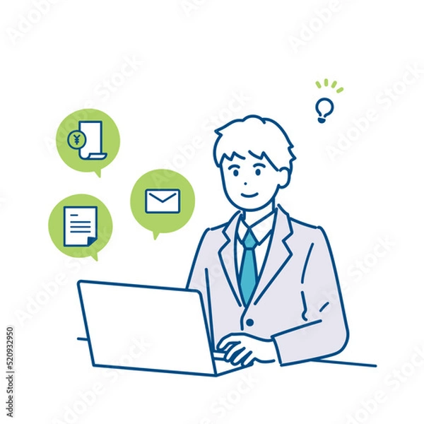 Fototapeta デジタルツールを活用するビジネスマンのイラスト素材　業務効率化
