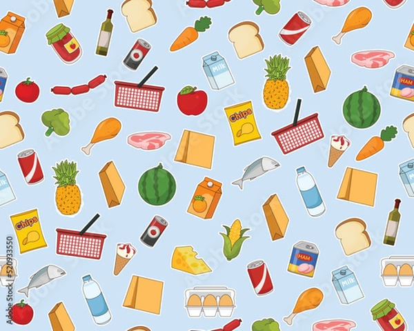 Fototapeta Vector flat seamless texture pattern Grocery store.