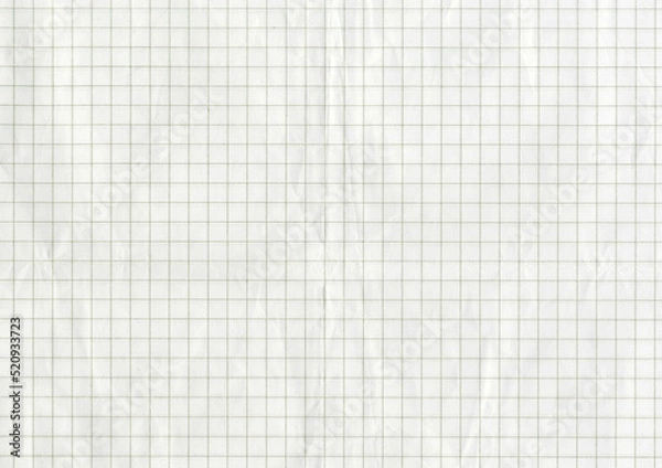 Fototapeta High resolution large image of a white uncoated checkered graph paper scan wrinkled weathered old thin textbook paper with gray checkers copy space for text for presentation high quality wallpaper