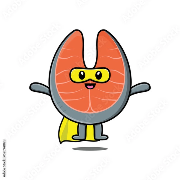 Obraz Cute fresh salmon superhero character flaying illustration cartoon vector in flat modern style