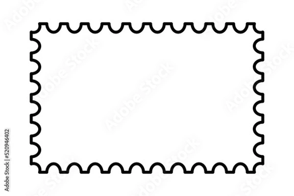 Fototapeta Postage stamp frame. Empty border template for postcards and letters. Blank rectangle and square postage stamp with perforated edge. Vector illustration isolated on white background.