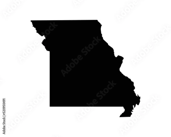 Fototapeta Missouri US Map. MO USA State Map. Black and White Missourian State Border Boundary Line Outline Geography Territory Shape Vector Illustration EPS Clipart