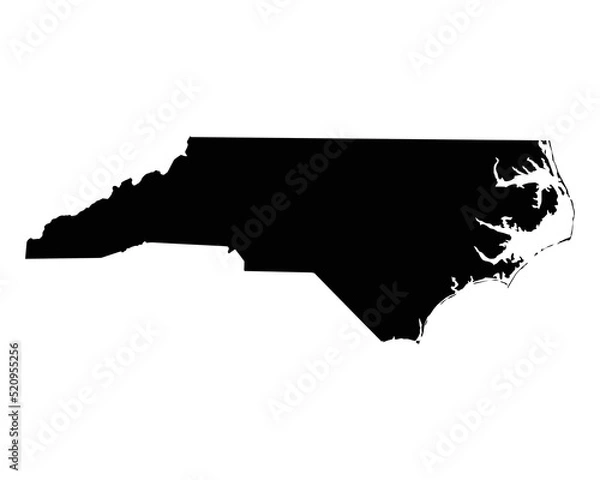 Fototapeta North Carolina US Map. NC USA State Map. Black and White North Carolinian State Border Boundary Line Outline Geography Territory Shape Vector Illustration EPS Clipart