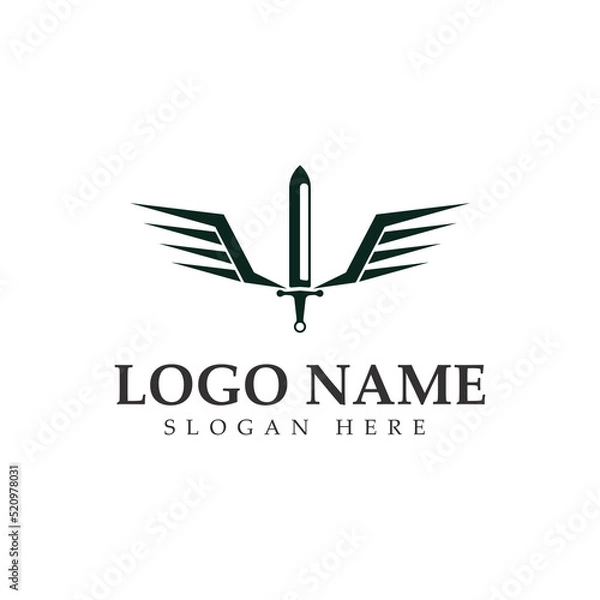 Fototapeta The winged sword with shield vector icon illustration design vector.
