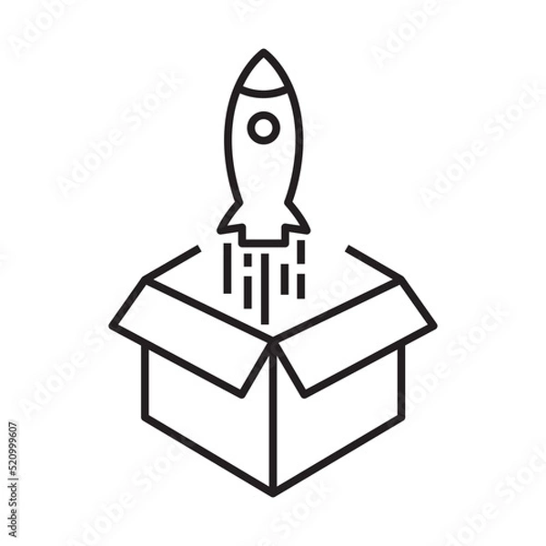 Fototapeta Vector Icon Representing A Rocket Launched From An Open Box. Startup or new idea concept.

