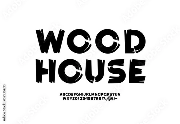 Fototapeta Rough wood, cursive font, hand drawn brush stroke bold alphabet, vector illustration 10EPS