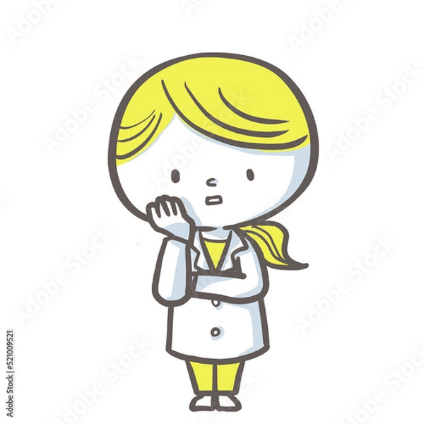 Fototapeta 頬に手を当てて考える薬剤師　黄色バージョン