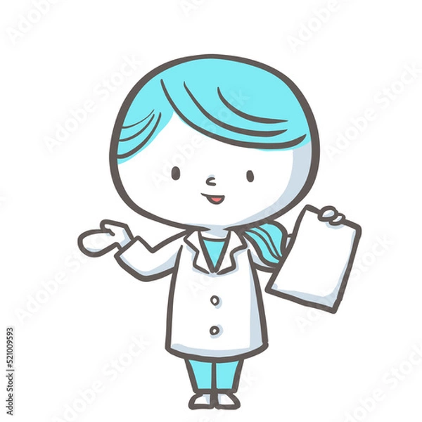 Fototapeta 書類をもって説明する薬剤師　青バージョン