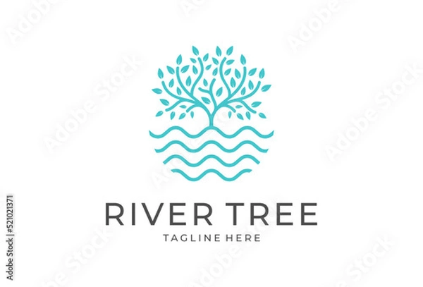 Fototapeta tree lake logo icon, River Tree Logo circle shape design vector template