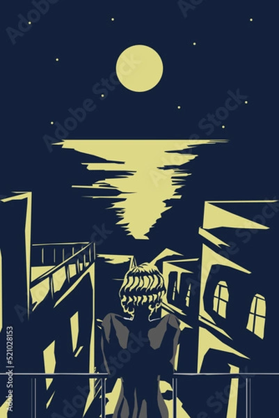 Obraz 月を眺める女性