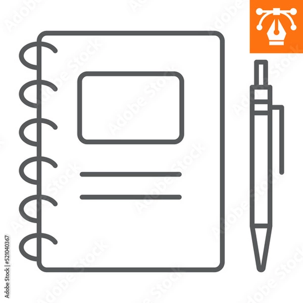Obraz Notebook line icon , outline style icon for web site or mobile app, workbook and pen , diary vector icon, simple vector illustration, vector graphics with editable strokes.