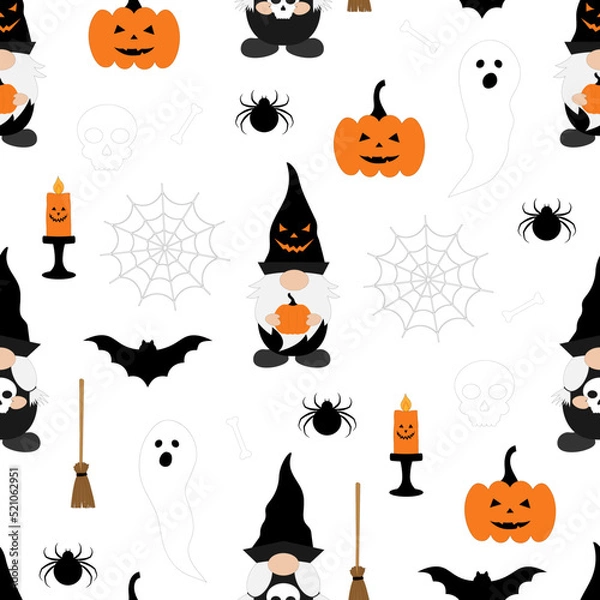 Obraz Seamless pattern Gnome Halloween with pumpkin spider bat vector illustration