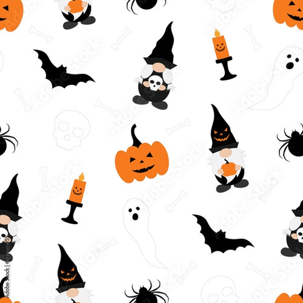 Obraz Seamless pattern Gnome Halloween with pumpkin spider bat vector illustration