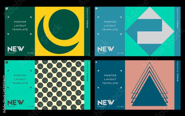 Fototapeta New aesthetics of modernism in poster design vector cards. Brutalism inspired graphics. Great for branding presentation, album print, website header, web banner