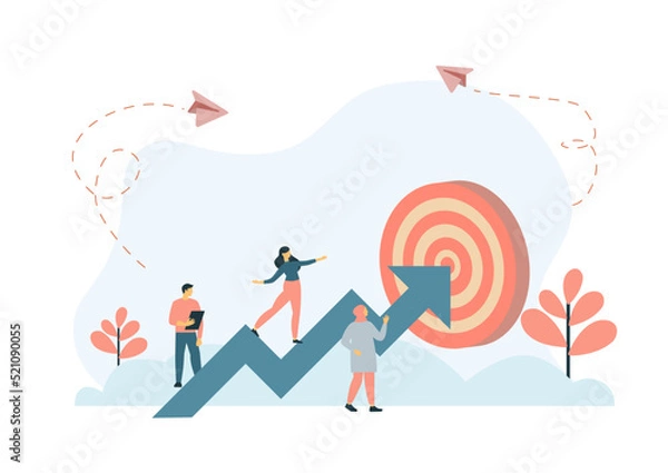 Fototapeta Teamwork, working with the same goal. Goals, and objectives, business growth, business plan, goal setting concept. Vector isolated concept creative illustration.