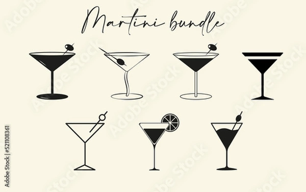 Fototapeta Martini glasses bundle of icons. An alcohol drink bar and beverage theme vector illustration.