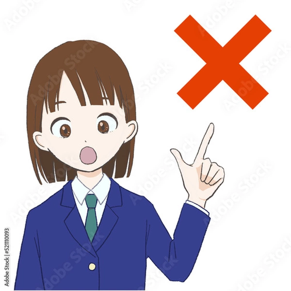 Obraz 驚きの表情でバツを示す女子生徒のイラスト